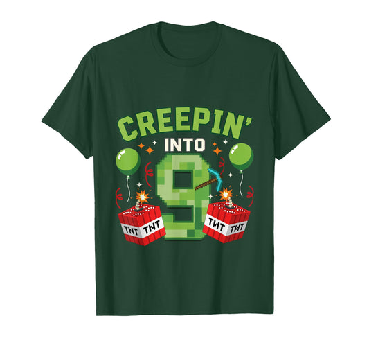 It's My 9th Birthday Boy Gamer Creepin’ Into 9 Gamer Pixel T-Shirt