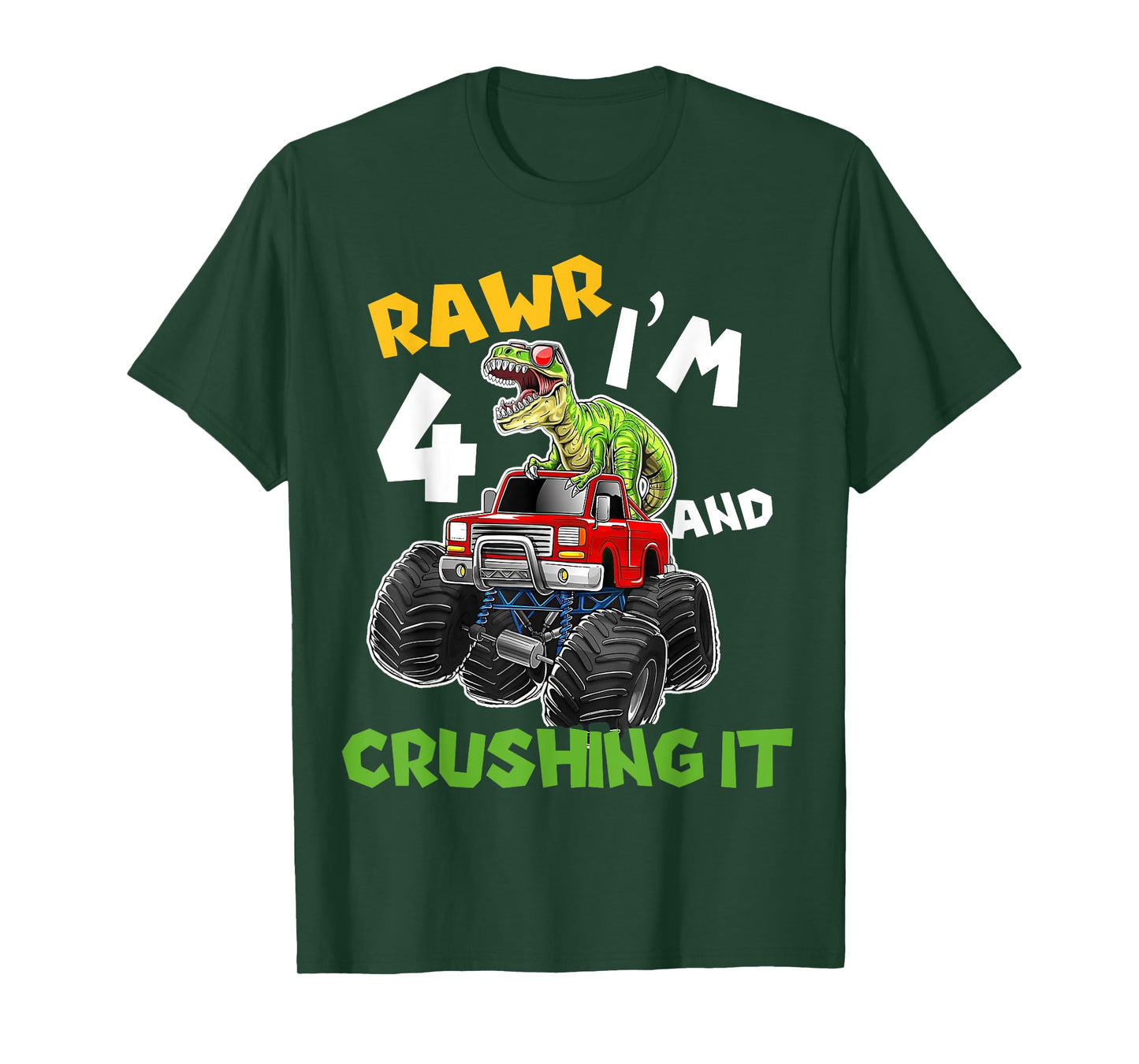 Rawr I’m 4 Crushing It Dinosaur 4th Birthday Monster Truck T-Shirt