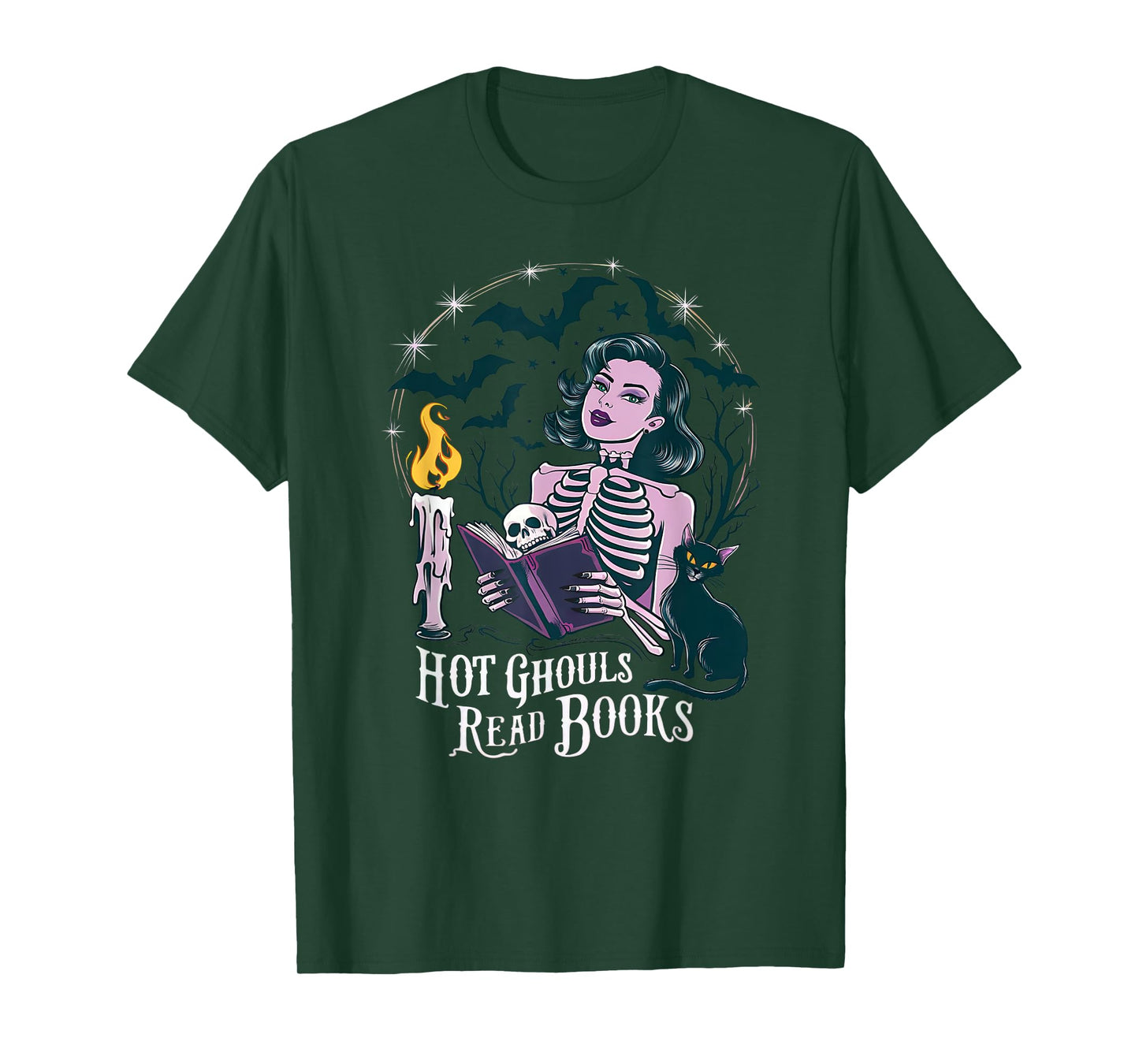 Hot Ghouls Read Book Club Spooky Cat Bat Bookish Halloween T-Shirt