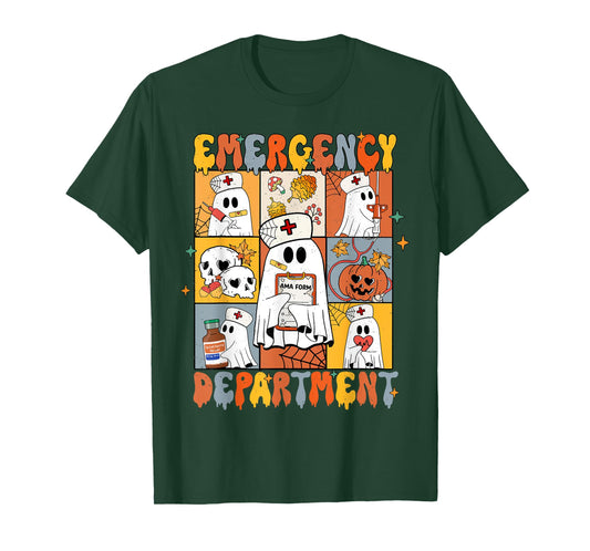 Emergency Department Halloween Cute Pumpkin Ghost ER Nurse T-Shirt