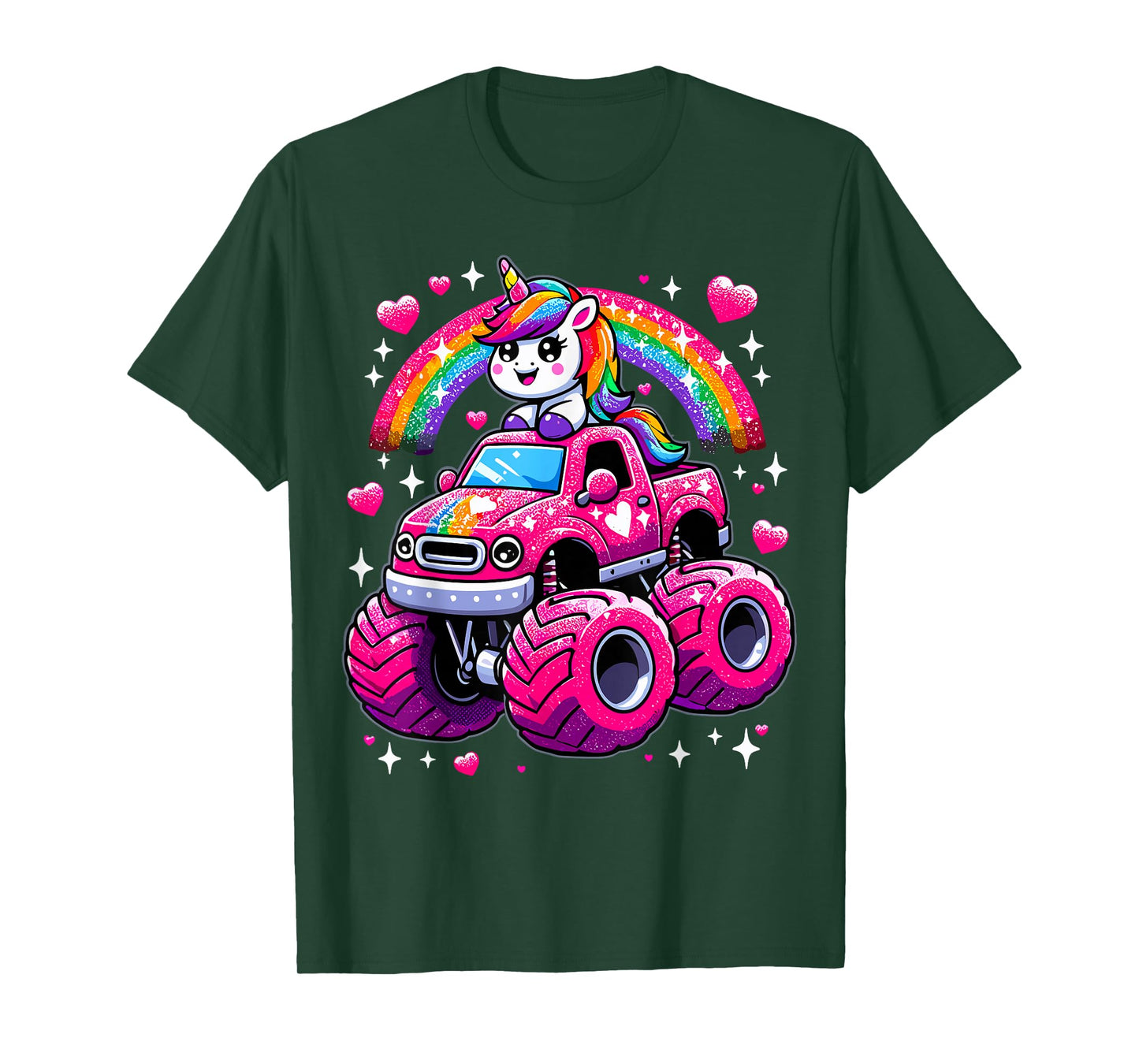 Funny Cute Unicorn Riding Monster Truck T-Shirt