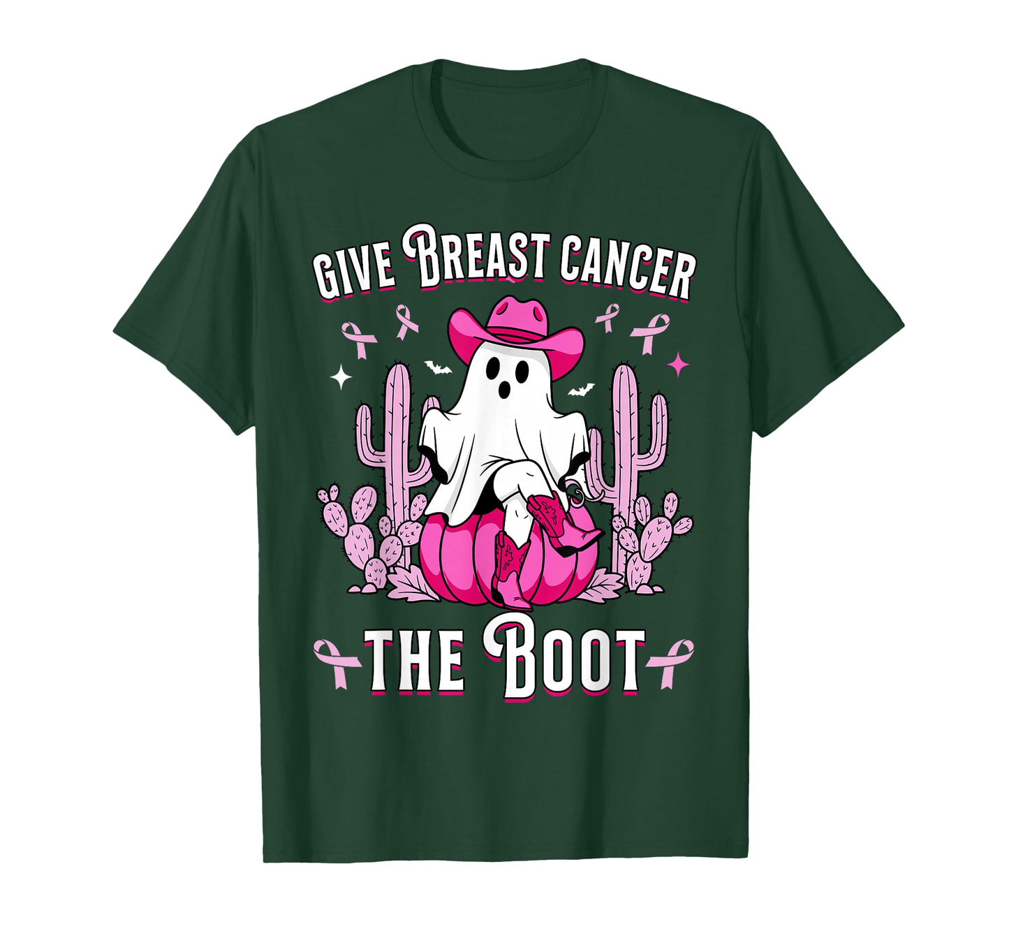 Give Breast Cancer The Boot Ghost Cowgirl Cancer Awareness T-Shirt