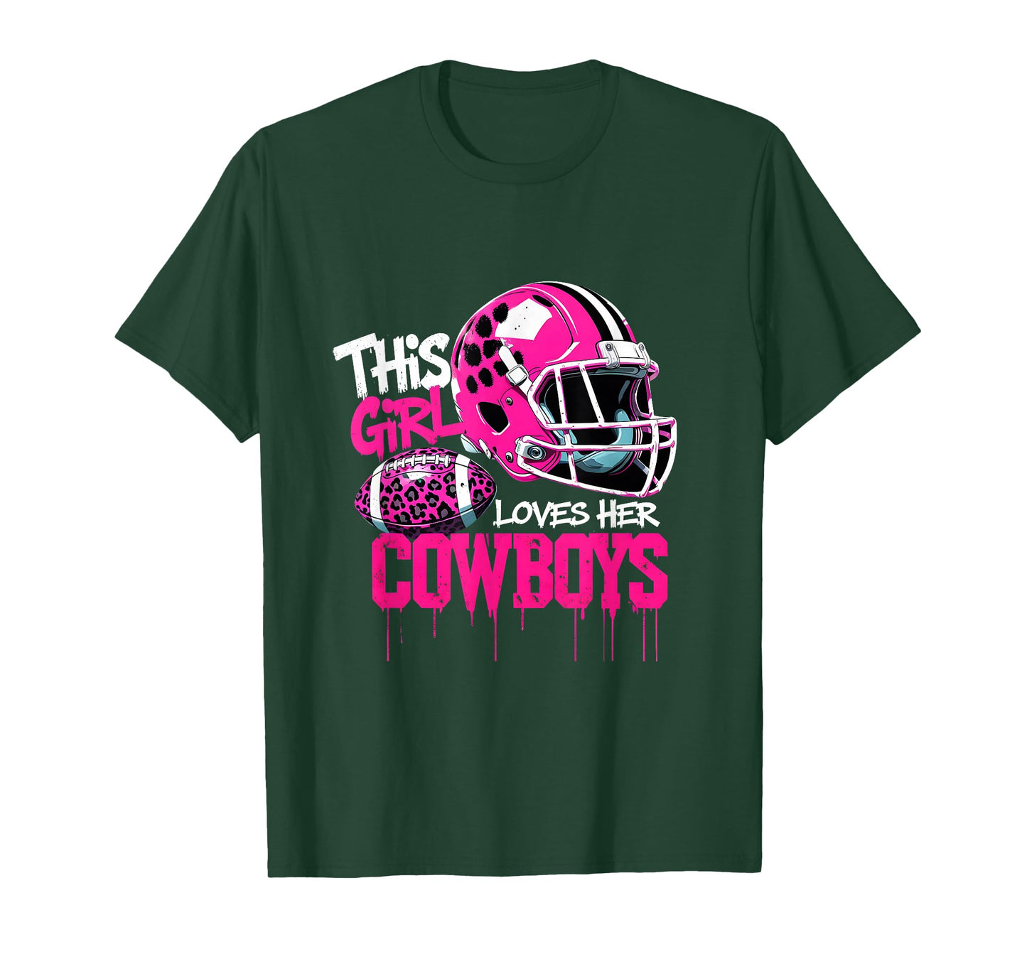 This Girl Loves Her Cowboys Pink Leopard Football Helmet T-Shirt