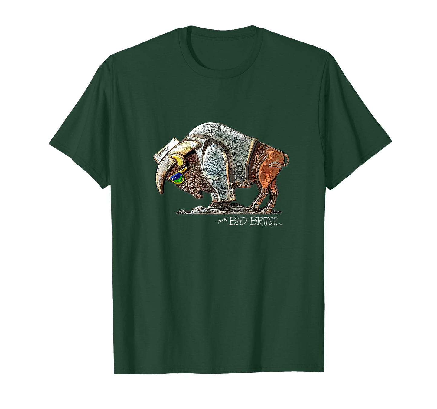 The Bad Bronc Rock N Roll Buffalo T-Shirt - Unisex-Adults, Black, Small, Short Sleeve, Cotton 65% Polyester 35%, Designer T-Shirt