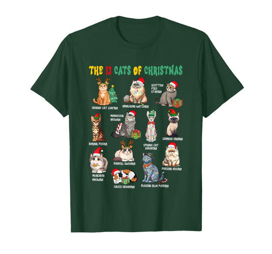 12 Cats of Christmas Funny Christmas Cat Lover Xmas Holiday T-Shirt