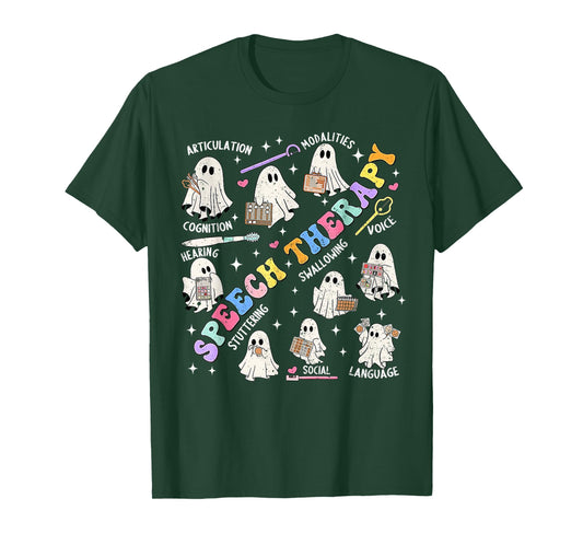 Speech Therapy Retro Groovy Funny Halloween Ghost Therapist T-Shirt