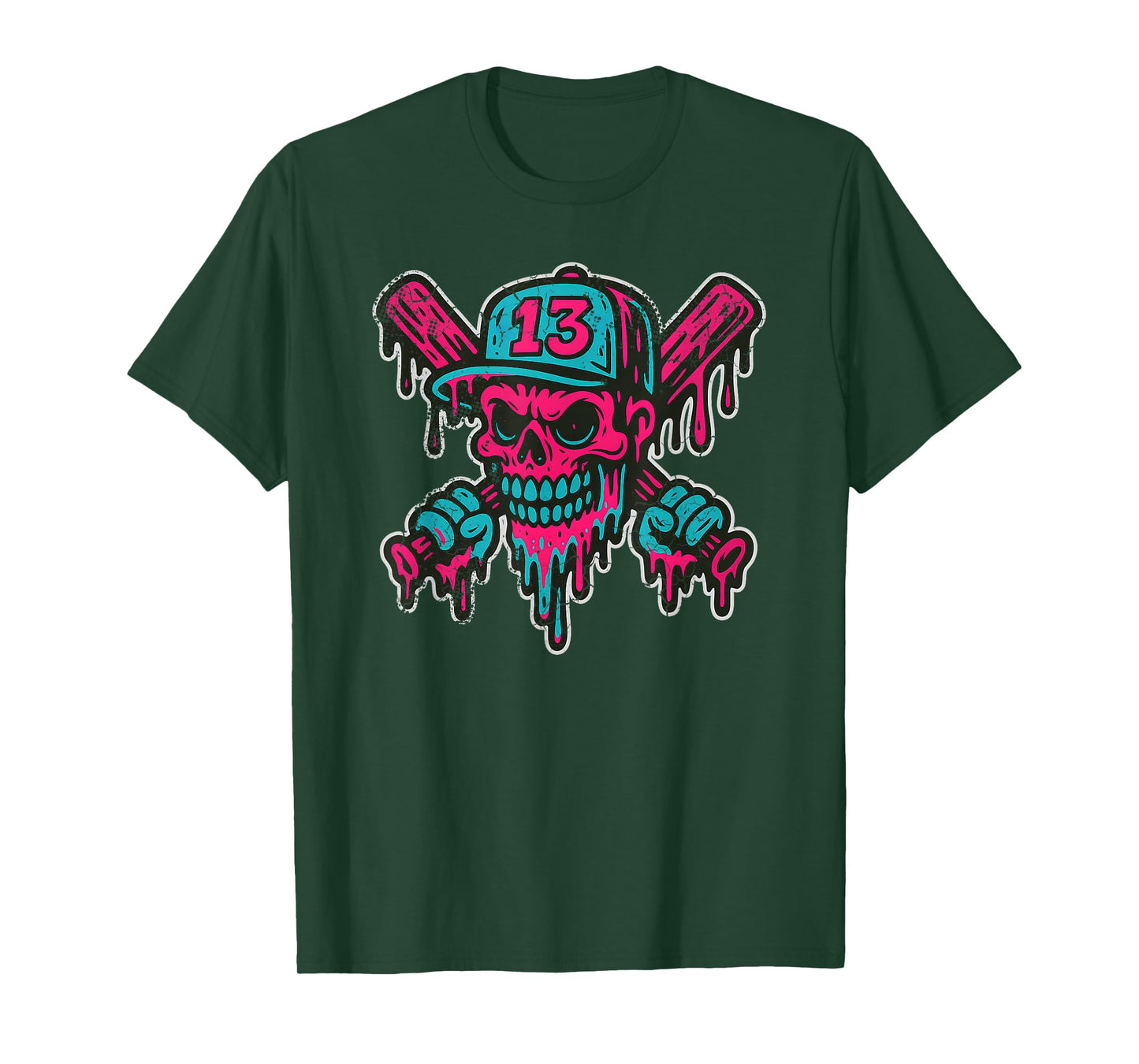 Baseball Skull Drip Softball Team Player Design T-Shirt