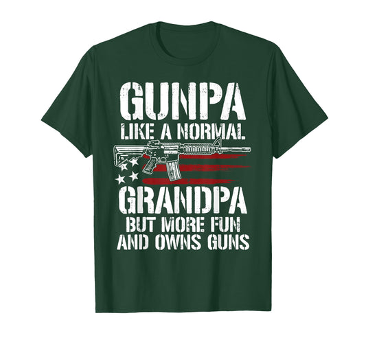 Gunpa Like A Normal Grandpa Fun And Owns Guns US Flag T-Shirt
