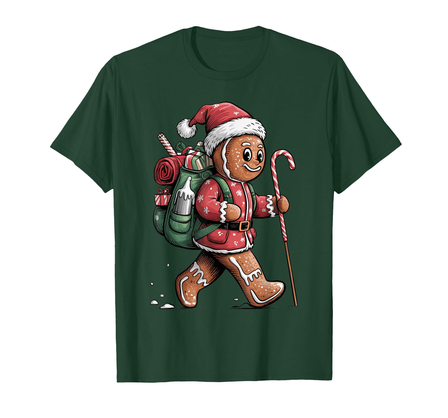 Cute Gingerbread Hiker Santa Pajama Christmas Candy Cane T-Shirt