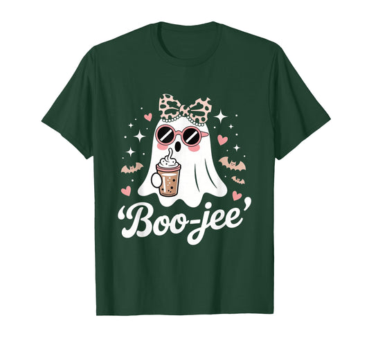 Coquette Leopard Ghost Coffee Boo-JEE Halloween Boujee Ghost T-Shirt