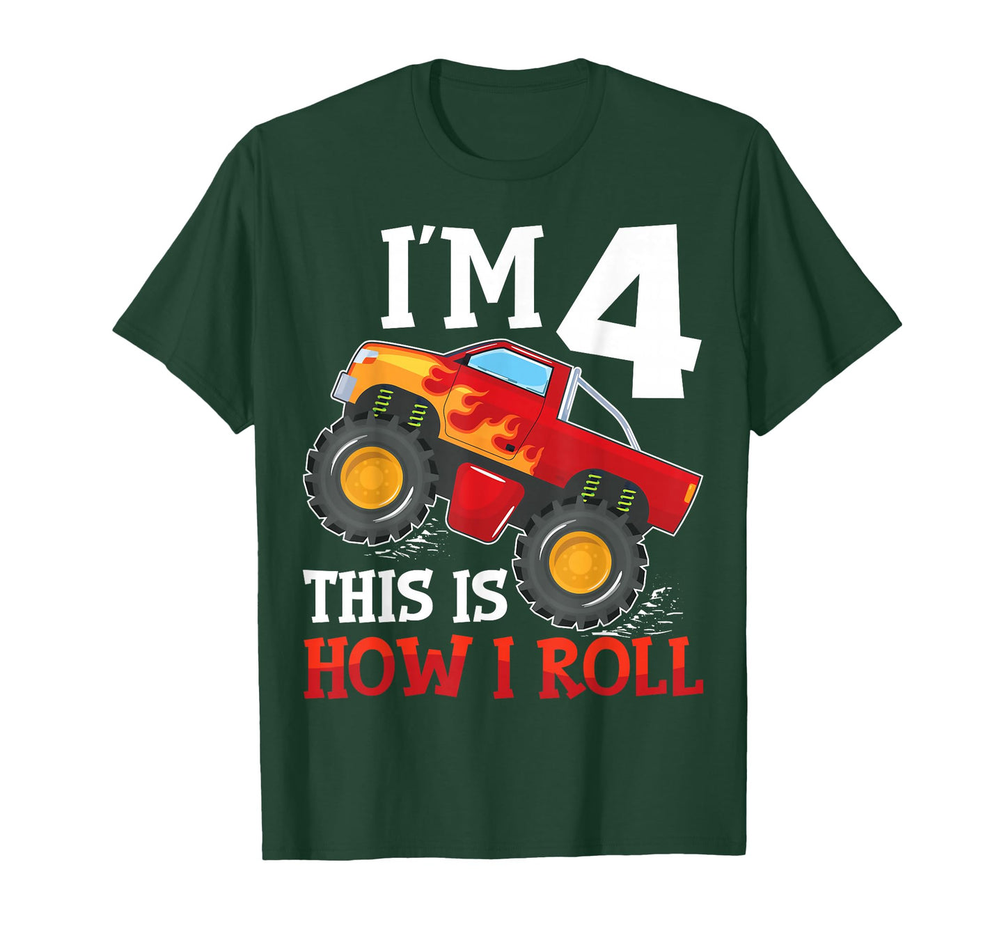 Four 4yr 4th Birthday Monster Truck Boy 4 Years Old T-Shirt