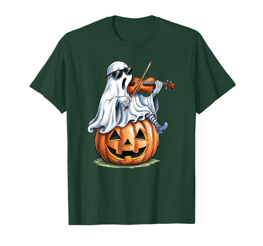 Cute Ghost Playing Violin Music Lovers Halloween Musician T-Shirt