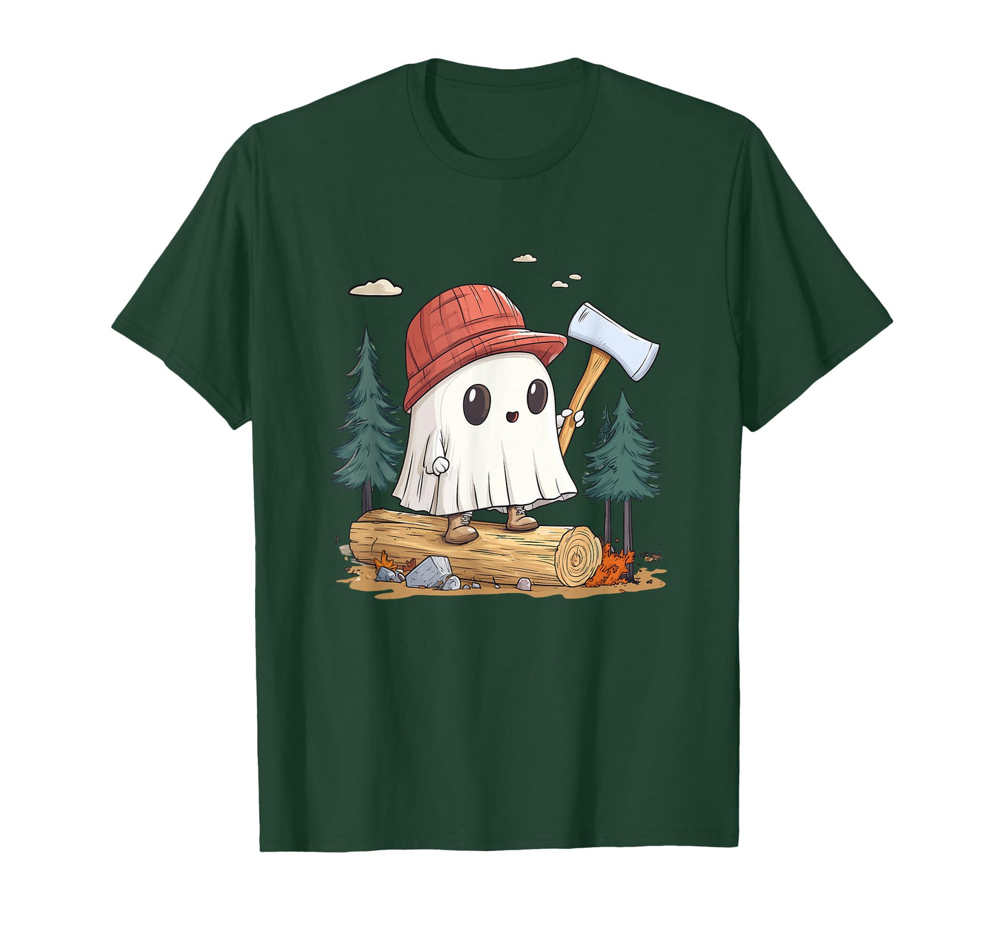Funny Ghost Lumberjack Halloween Axe Forest Woods Cute Ghost T-Shirt