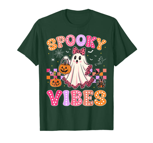 Groovy Spooky Vibes Ghost Halloween Girls Toddler Kids Women T-Shirt