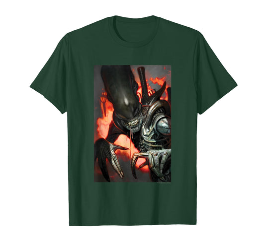 Aliens Iconic Dangerous Xenomorph In Fire Big Chest Poster T-Shirt