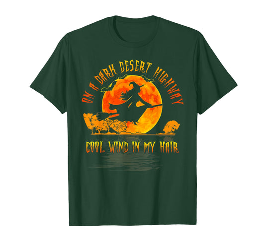 On The Dark Desert Highway Witch Riding Broom Night Hippies T-Shirt