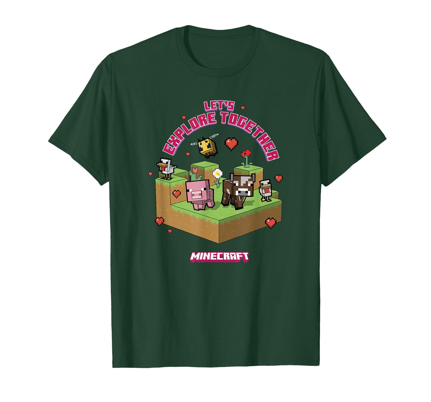 Minecraft Valentine's Day Let's Explore Together Group Shot T-Shirt