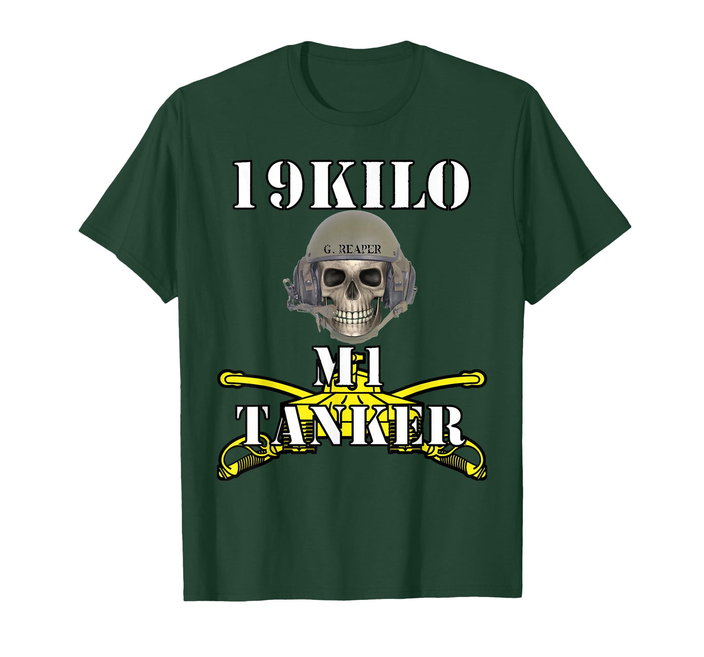 Army M1 Tanker MOS 19K- Abrams Crewman Skull version T-Shirt
