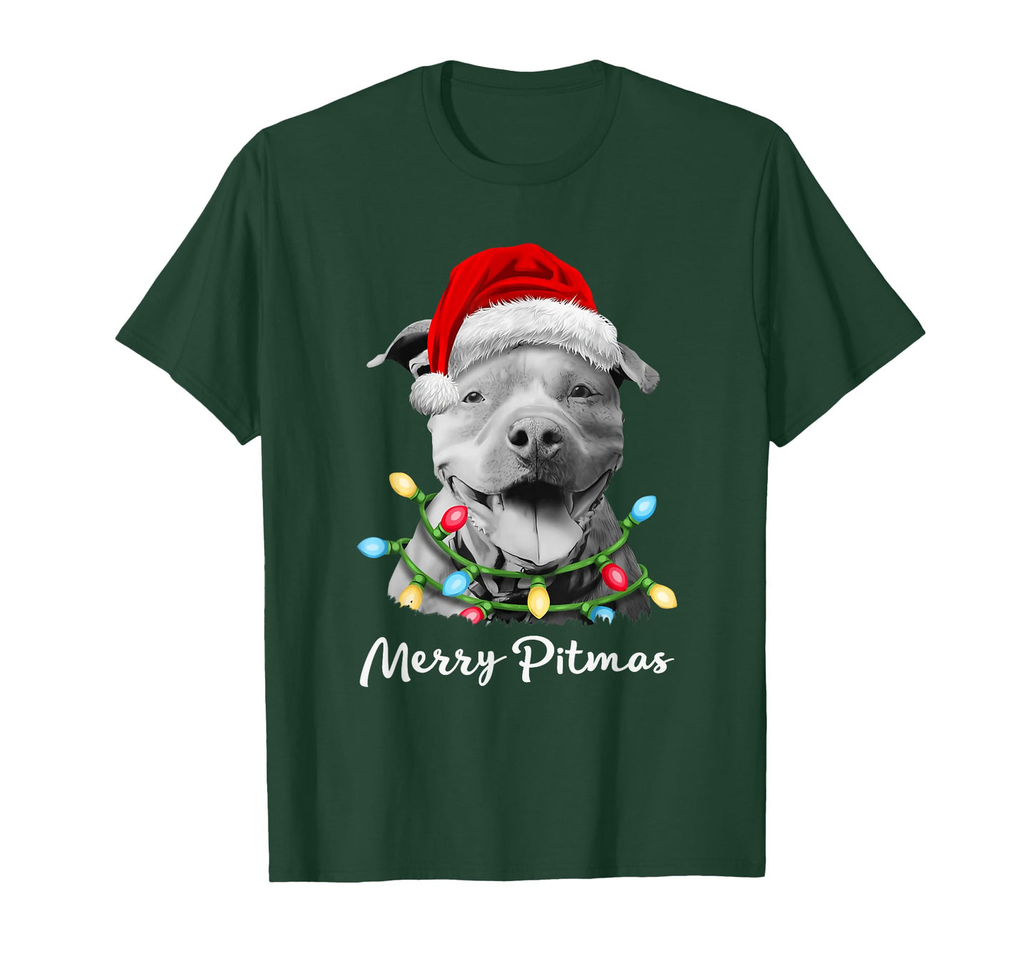 Pit Bull Santa Christmas Tree Lights Xmas Merry Pitmas T-Shirt