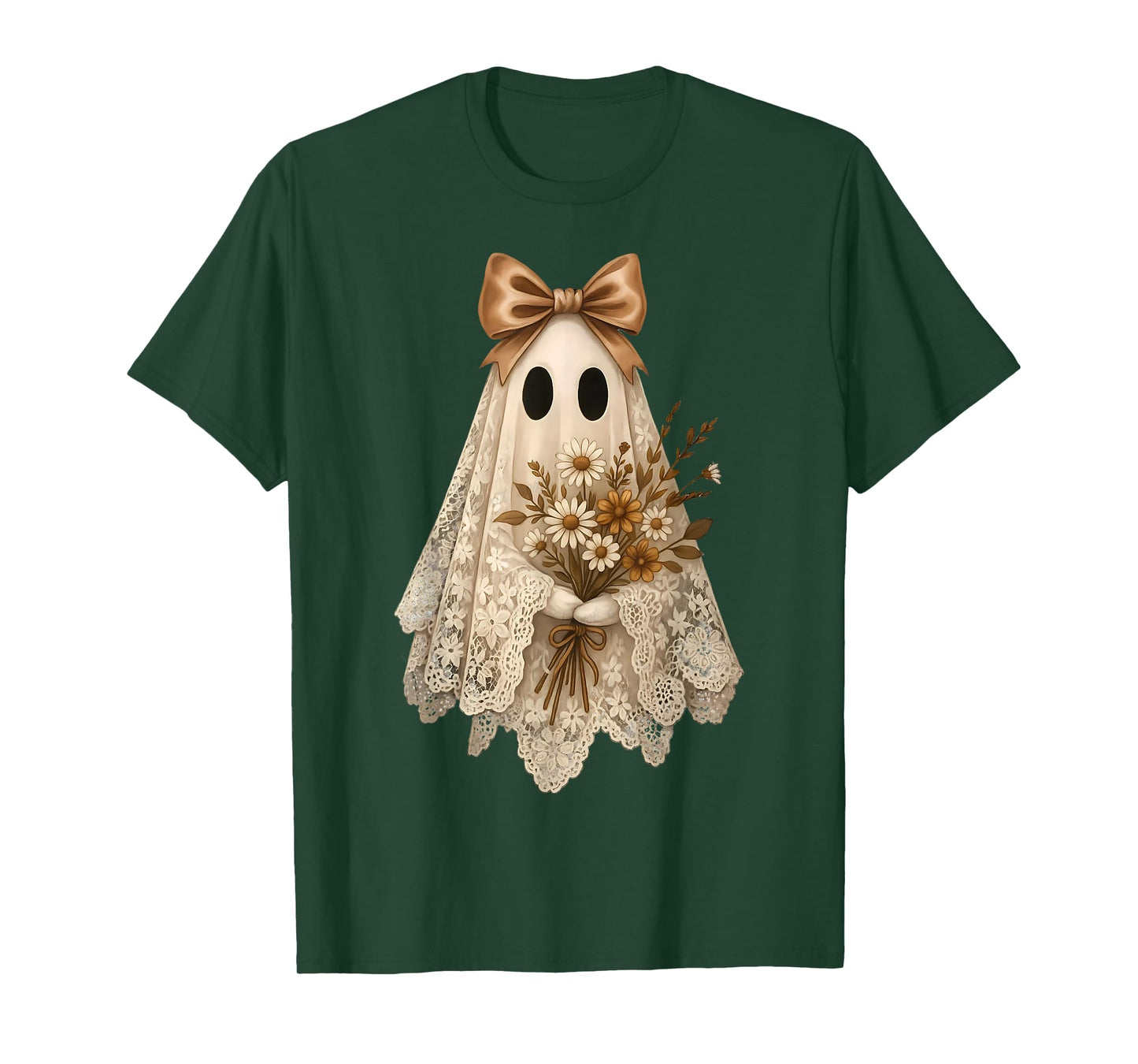 Coquette Ghost Halloween Flower Ghost Spooky Lace Ghost T-Shirt