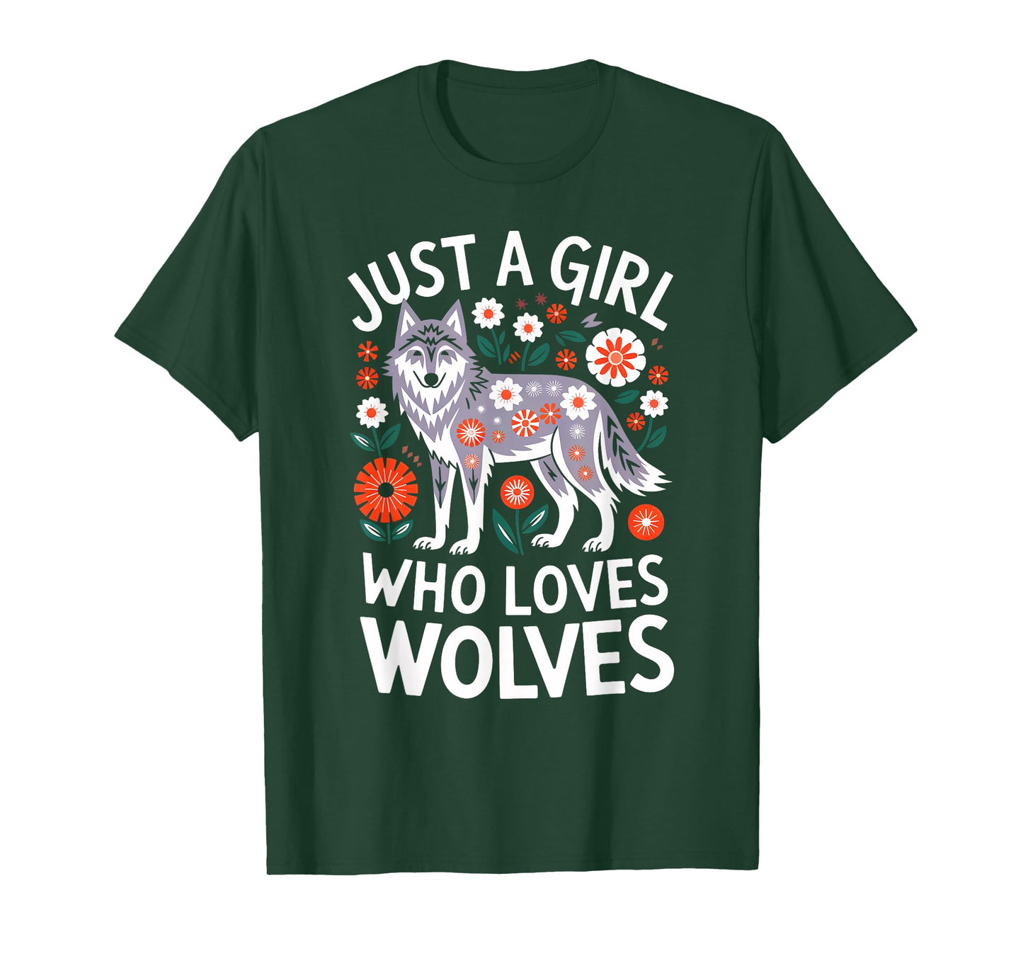 Just a Girl Who Love Wolves Cute Wolf Flowers Women Girls T-Shirt