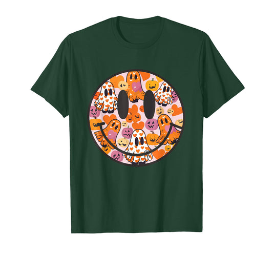 Halloween Smile Face Ghost Spooky Season Womens Girls Kids T-Shirt