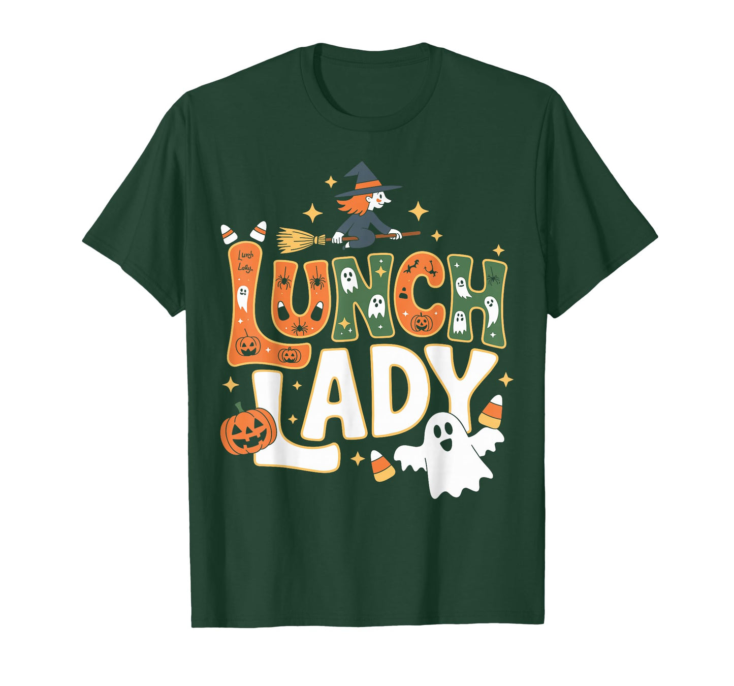Halloween Lunch Lady Cute Witch Ghost Pumpkins T-Shirt