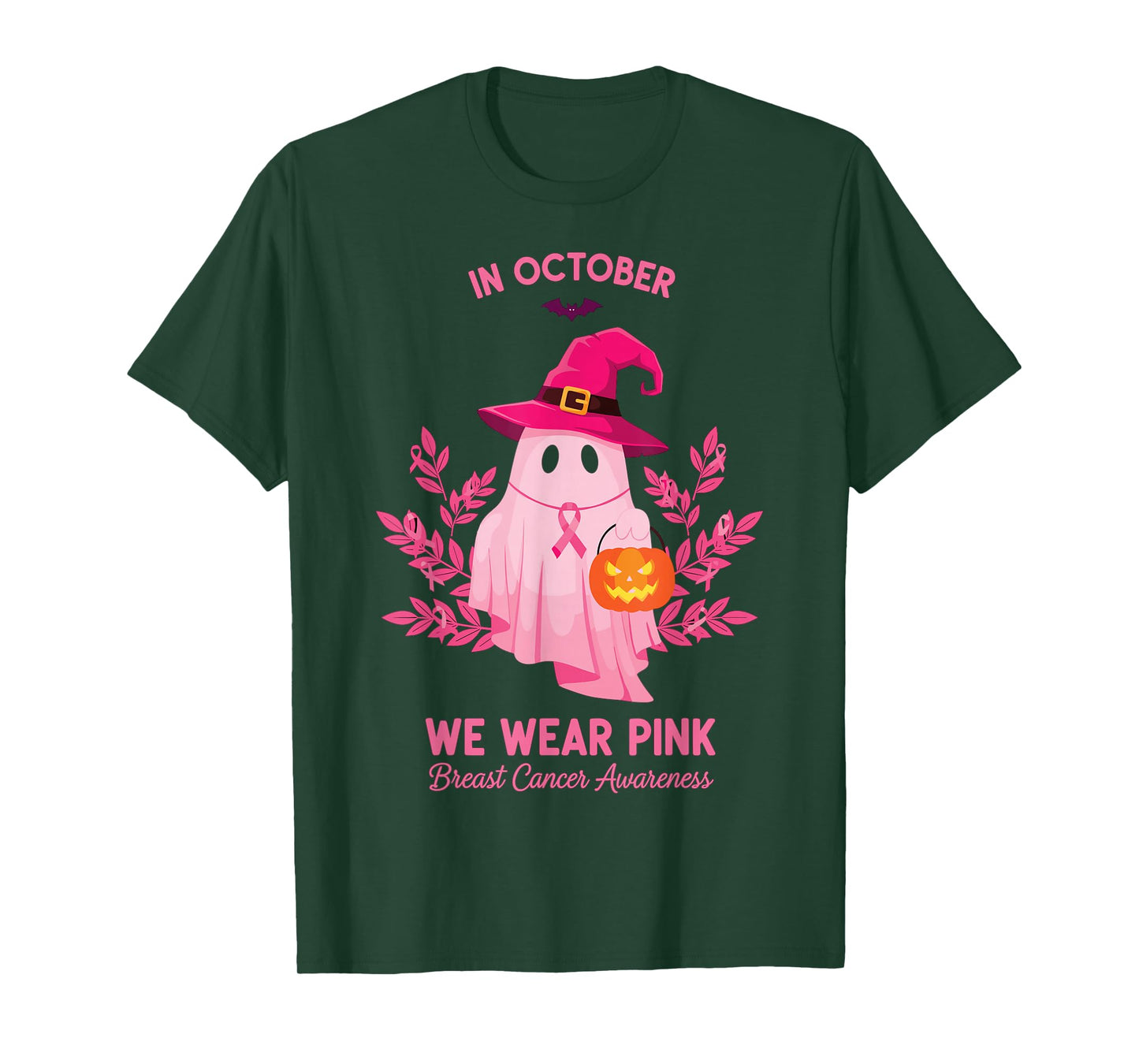 Halloween Pink Ghost We Wear Pink October Support T-Shirt