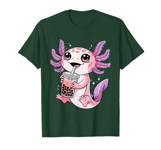 Axolotl Shirt Cute Kawaii Anime Boba Tea Boys Girls Kids T-Shirt