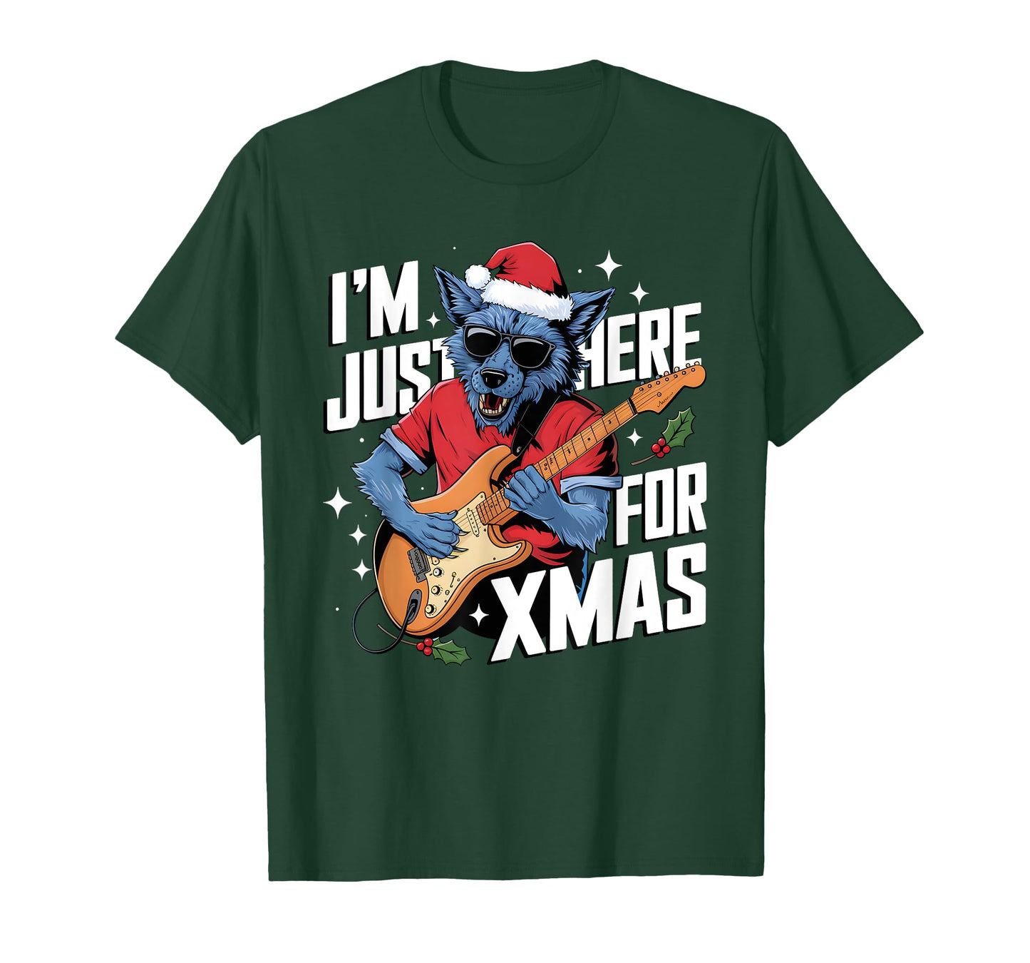 I’m Just Here For Xmas Werewolf Play Guitar Cookies and Chao T-Shirt