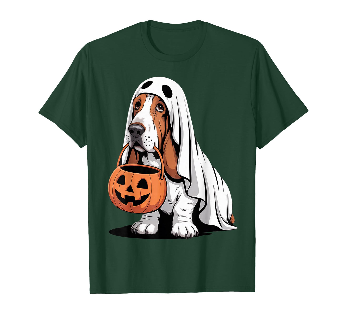 Cute Basset Hound Dog Ghost Costume with Pumpkin T-Shirt