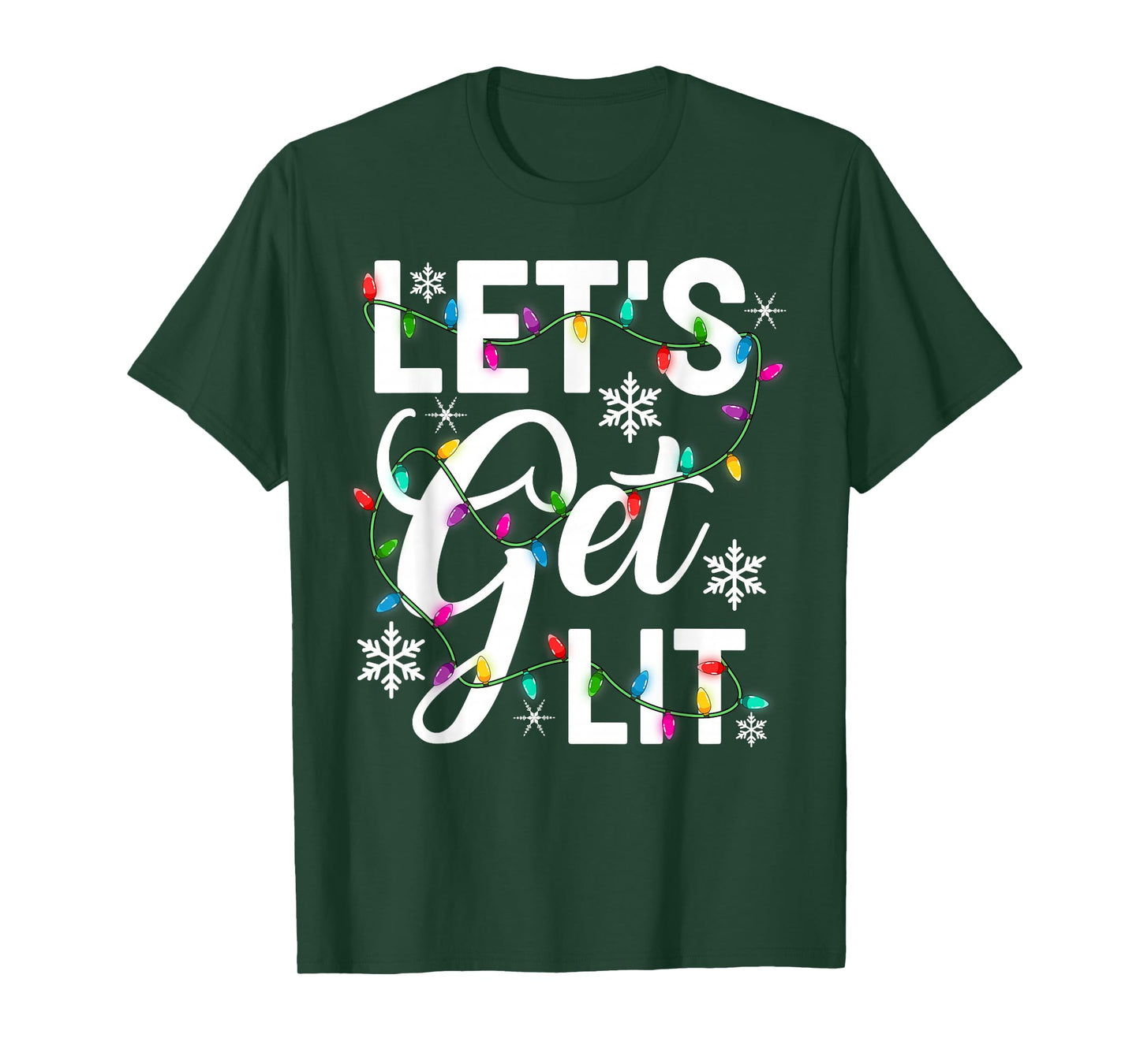 Women Let's Get Lit Xmas Lights Funny Christmas PJs Men Mom T-Shirt
