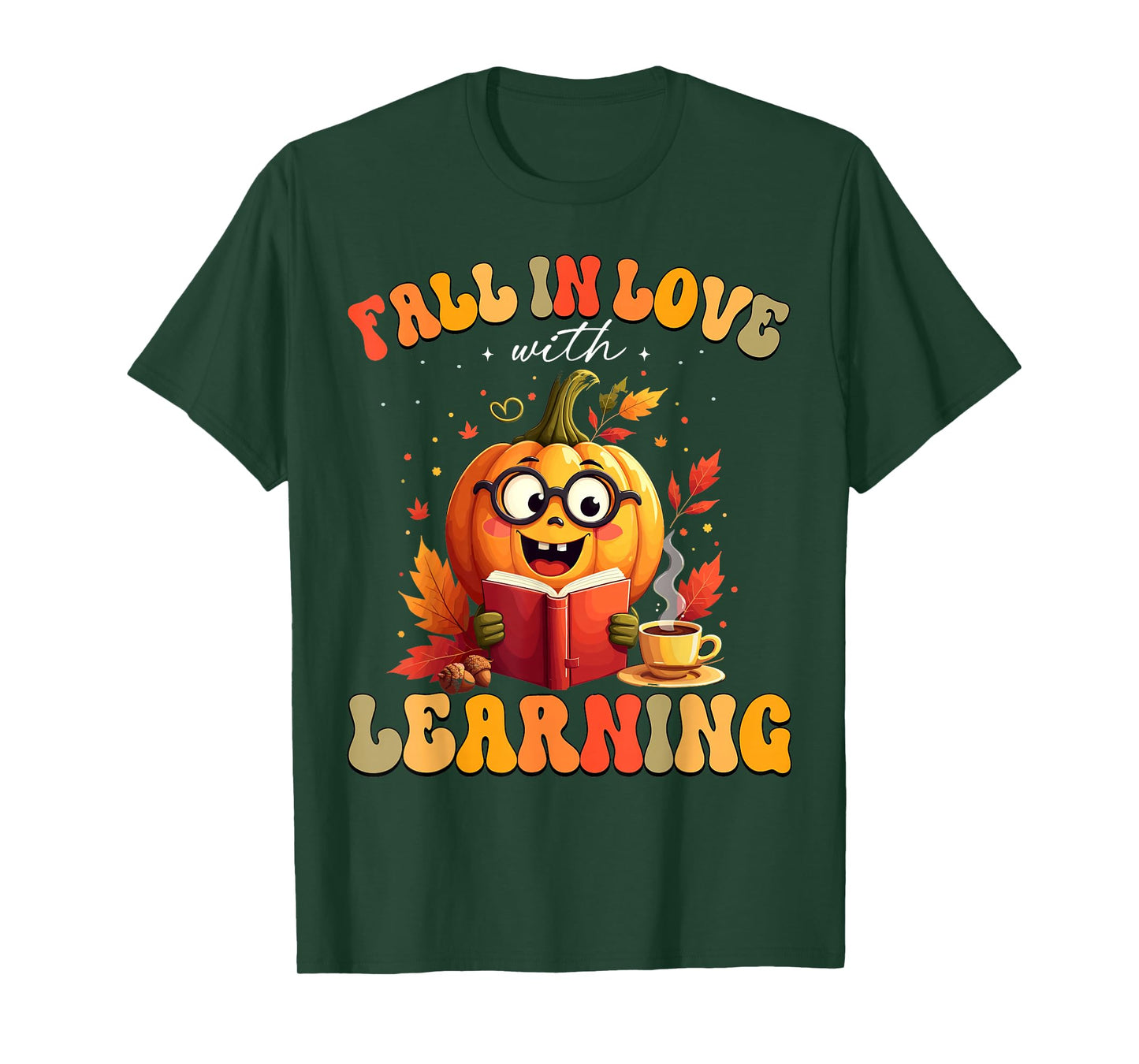 Retro Fall in Love with Learning Autumn Pumpkin Teacher Kids T-Shirt