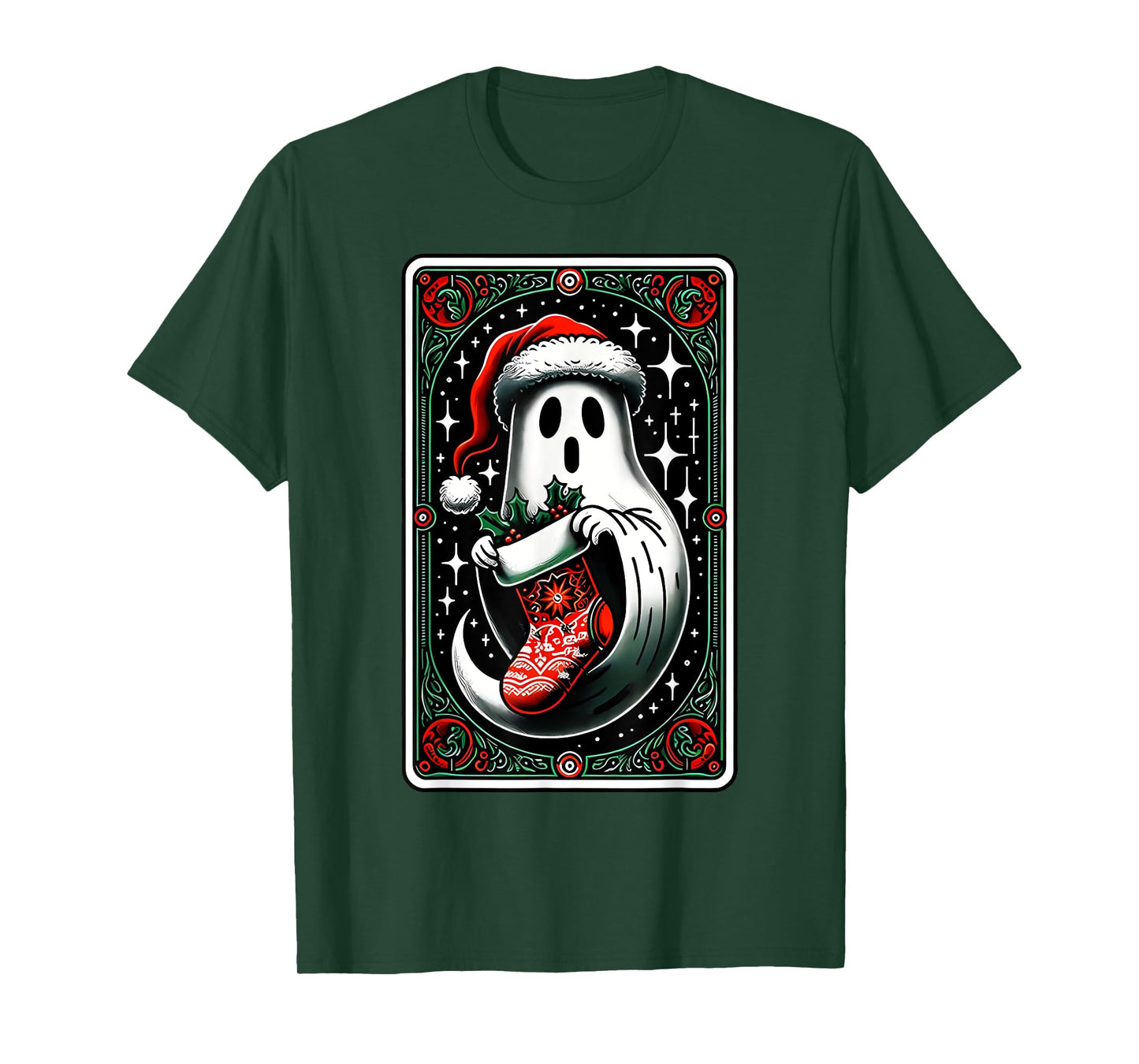 Spooky Ghost Christmas Stocking Tarot Card Witch Vibes T-Shirt