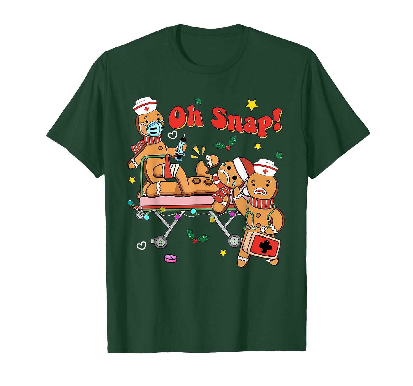 Oh Snap Gingerbread Nurse Christmas Xmas Groovy Retro Funny T-Shirt