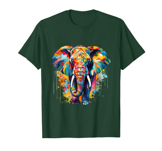 Cool Colorful Elephant Portrait Graphic T-Shirt
