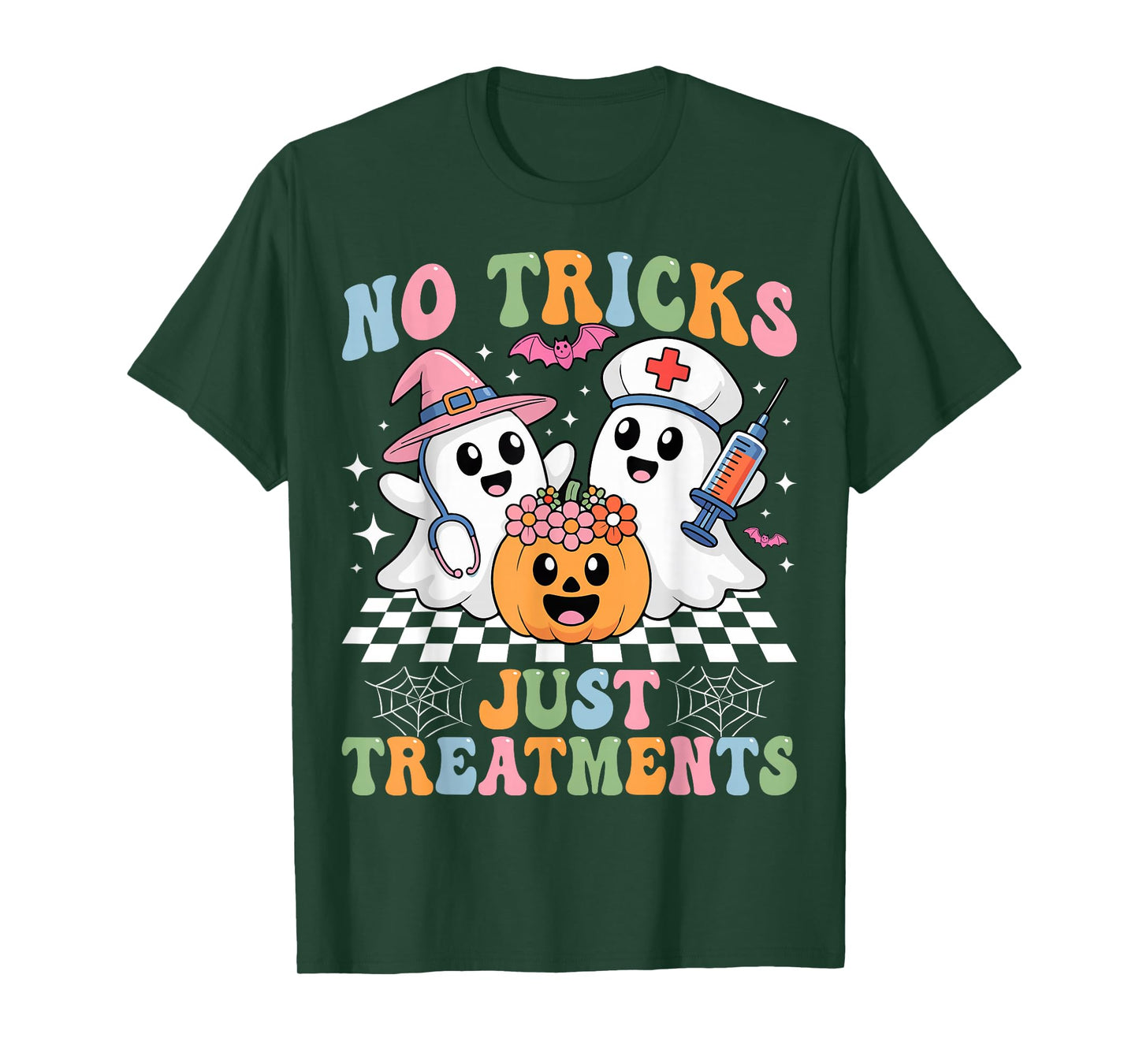 No Tricks Just Treatmen Funny Nursing Spooky Nurse Halloween T-Shirt