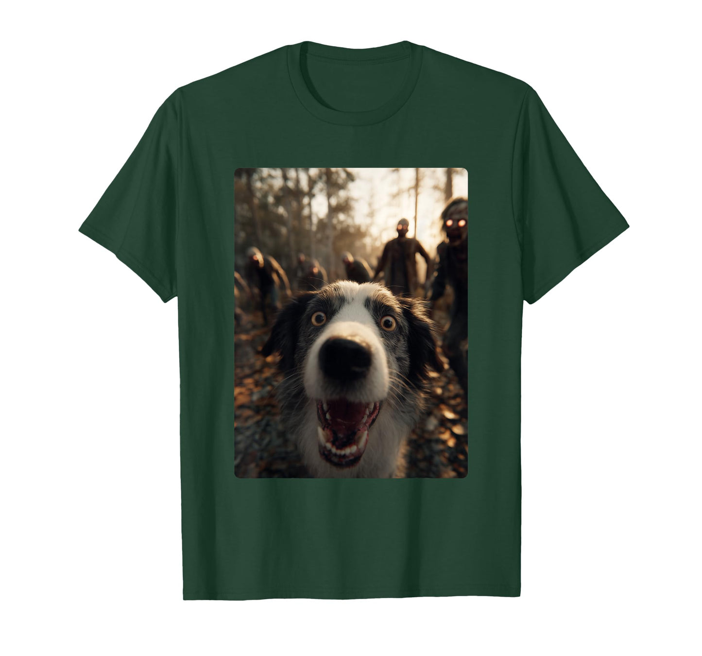 Funny Australian Shepherd Selfie with Zombies Halloween Dog T-Shirt