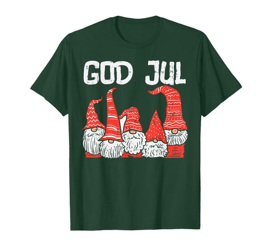 God Jul Three Nordic Gnomes Swedish Norwegian Christmas PJ T-Shirt
