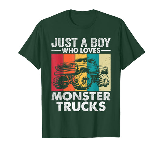 Just A Boy Who Loves Monster Trucks - Funny Men & Kids T-Shirt