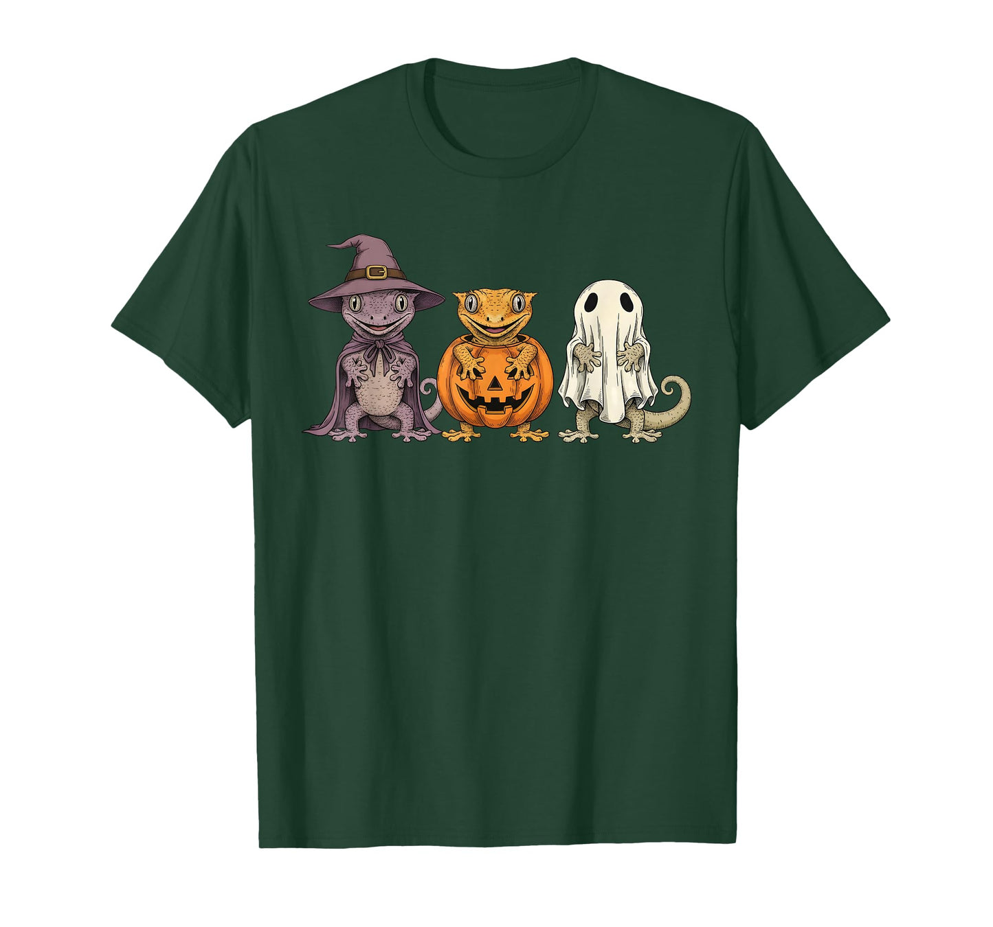 Spooky Ghost Crested Gecko Lover Pumpkin Halloween T-Shirt