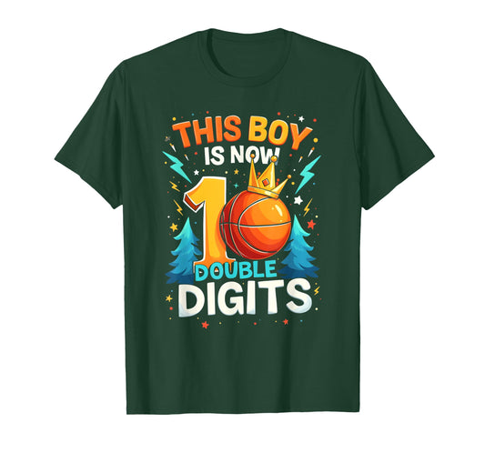 Double Digits Basketball Birthday Boy 10 Year Celebration T-Shirt