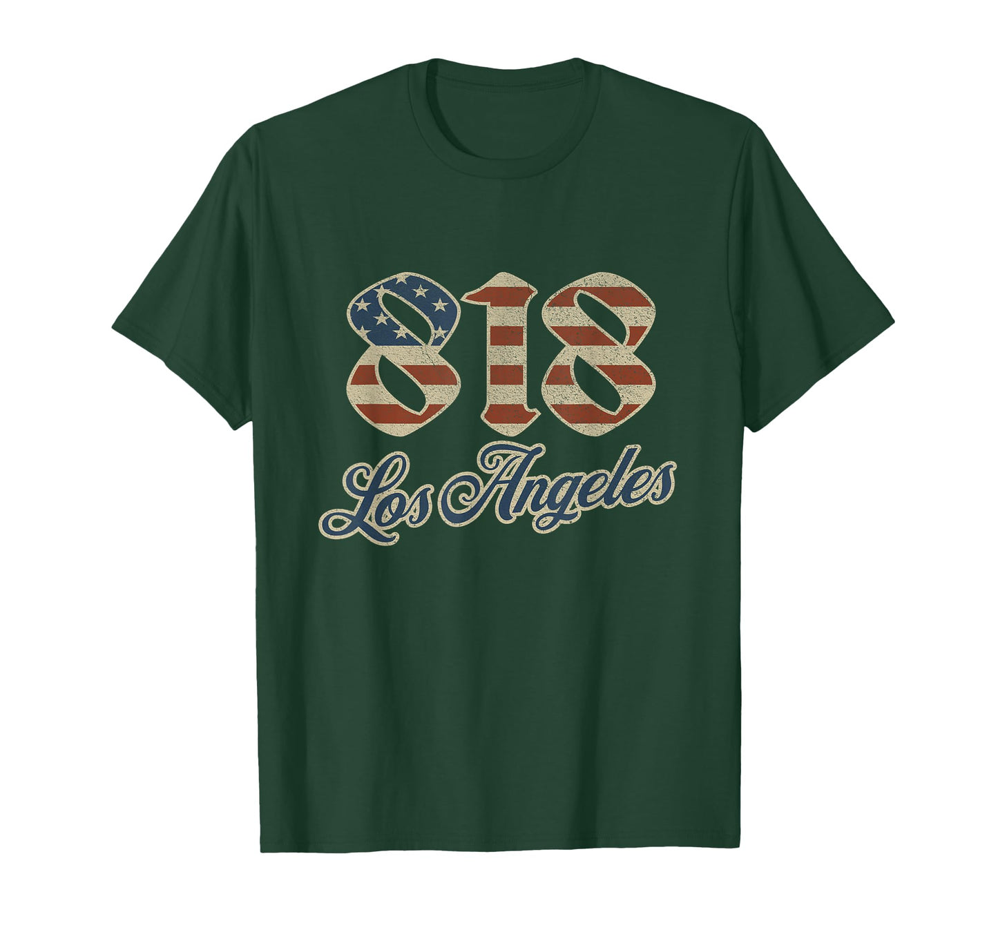Vintage Los Angeles 818 Area Code Patriot USA American Flag T-Shirt