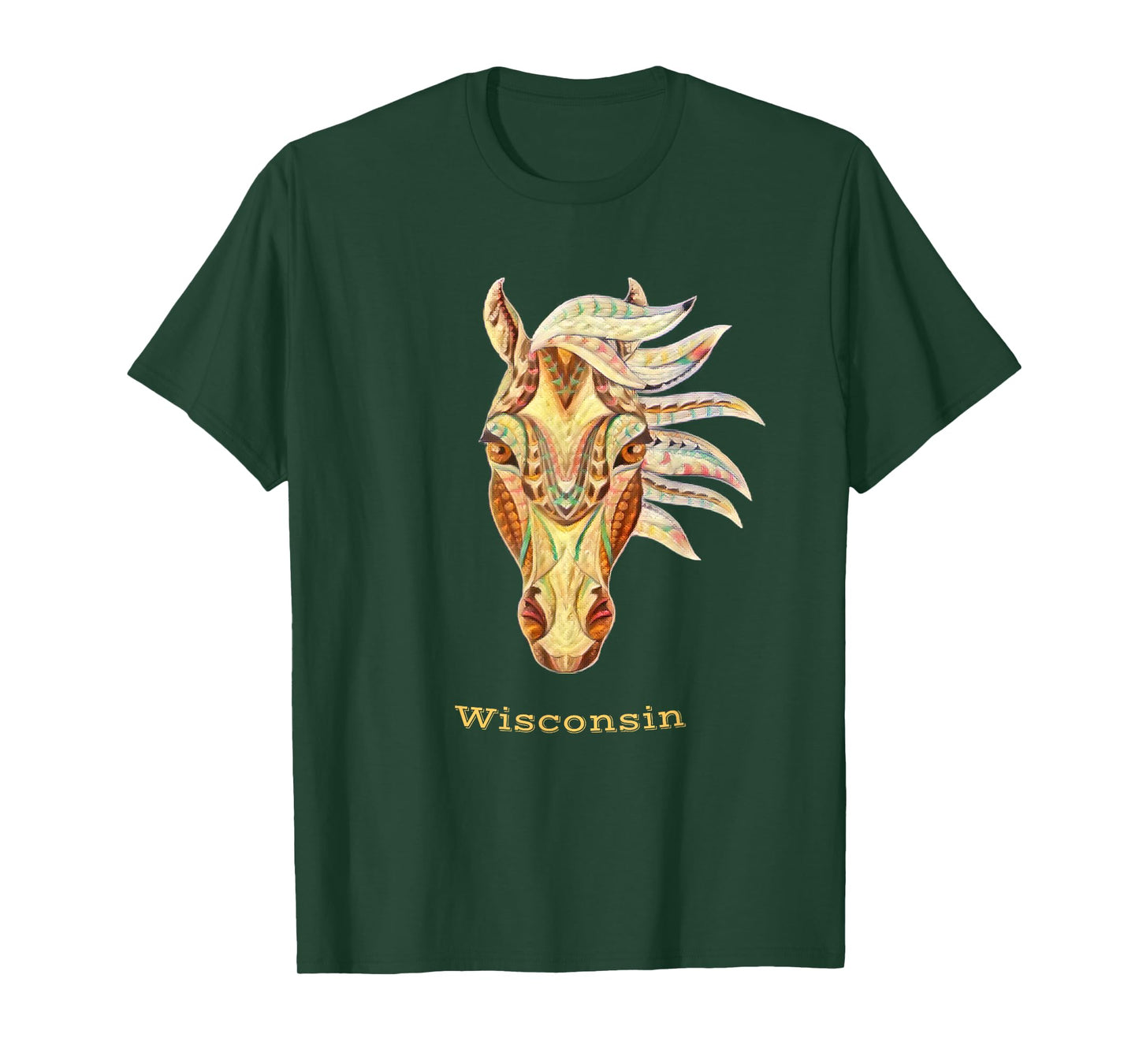 Wisconsin Colorful Horse Tribal Native American Geometric T-Shirt