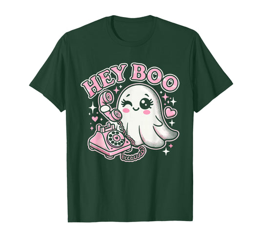 Groovy Hey Boo Cute Ghost Funny Halloween Girls Women Kids T-Shirt