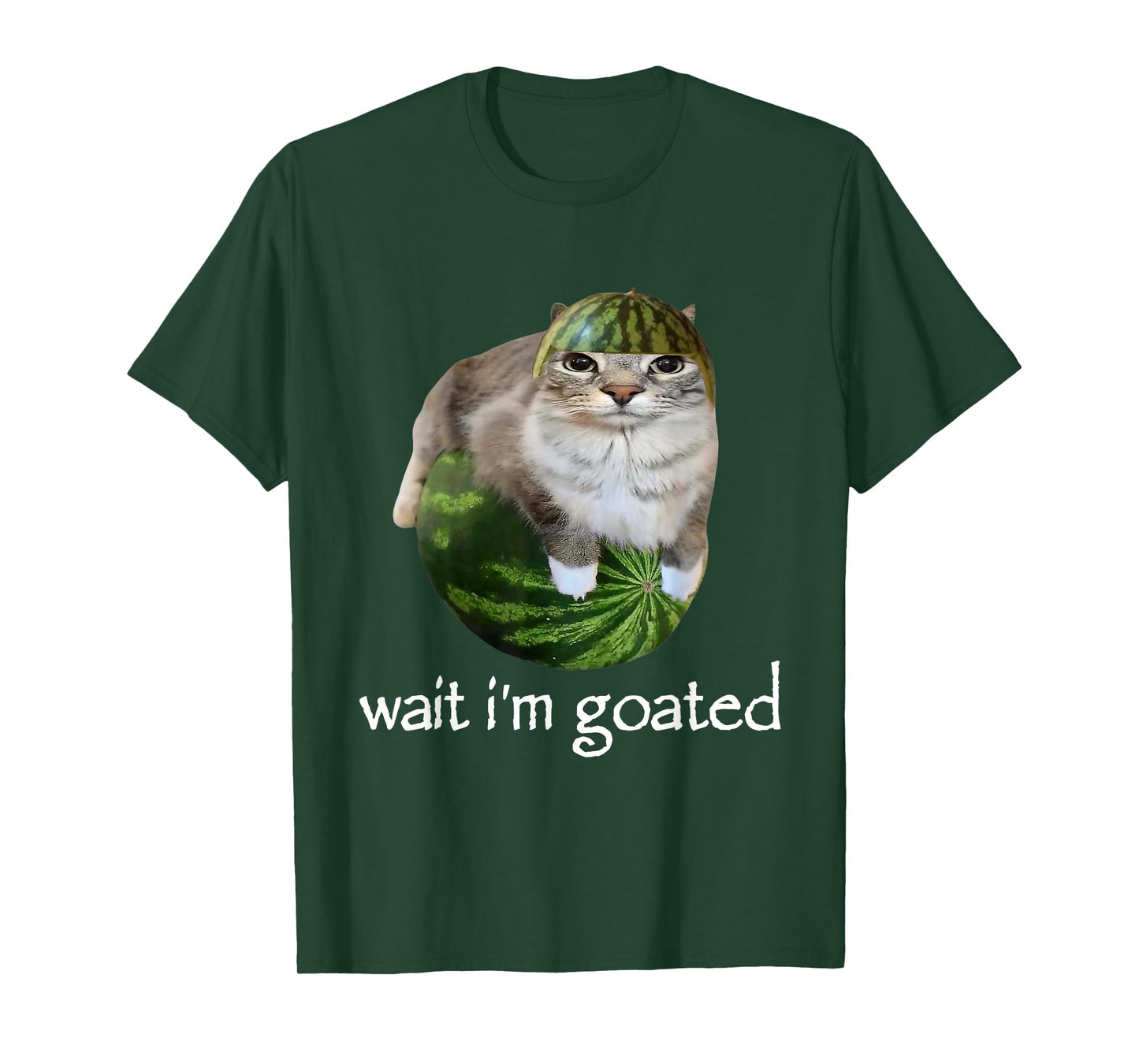 Wait I'm Goated Watermelon Cat Brainrot Silly Staring Cat T-Shirt