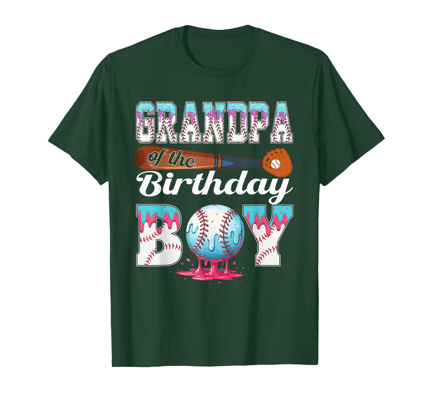 Baseball Ice Cream Drip Grandpa of The Birthday Boy T-Shirt