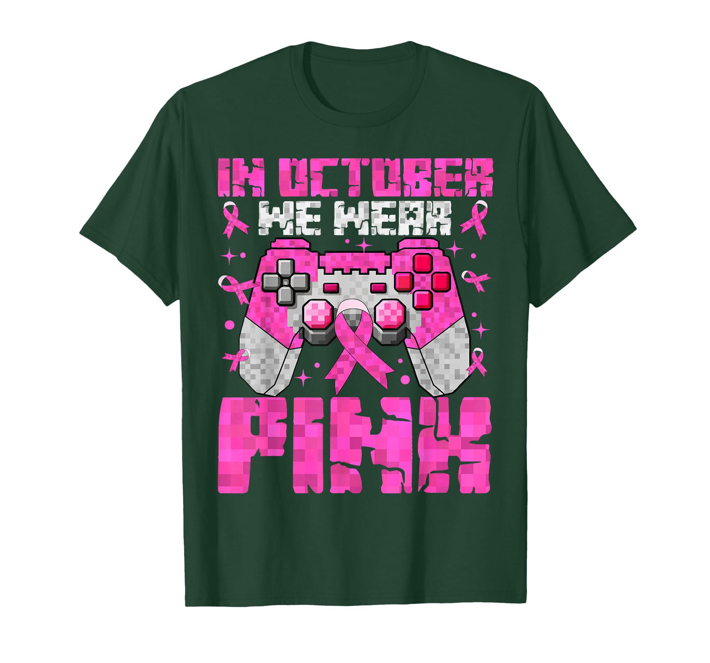 in October We Wear Pink Breast Cancer Pixel Game Kid Boy Men T-Shirt