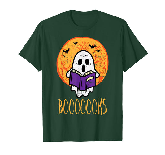 Boooks Moon Ghost Reading Halloween Bookworm Librarian Book T-Shirt