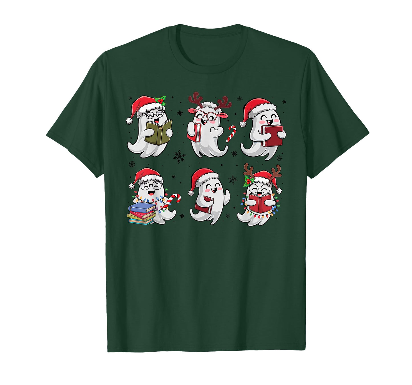 Funny Ghost Book Reading Christmas Books Lover Teacher Kids T-Shirt